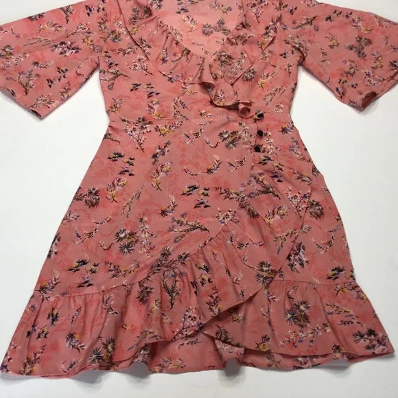Topshop Floral Print Ruffle Mini Dress Kimono‎ Sleeve Pink US 2 UK 6 - Picture 4 of 7